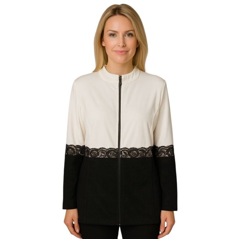 Belle Kim Gravel COLORBLOCK Sweatshirt Lace Zip Up White Women's WOMAN'S Large